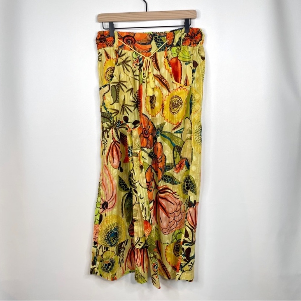 New Anthropologie Amaranth Gauzy Wide Leg Smocked Summer Beach Resort Pants S - Picture 3 of 8